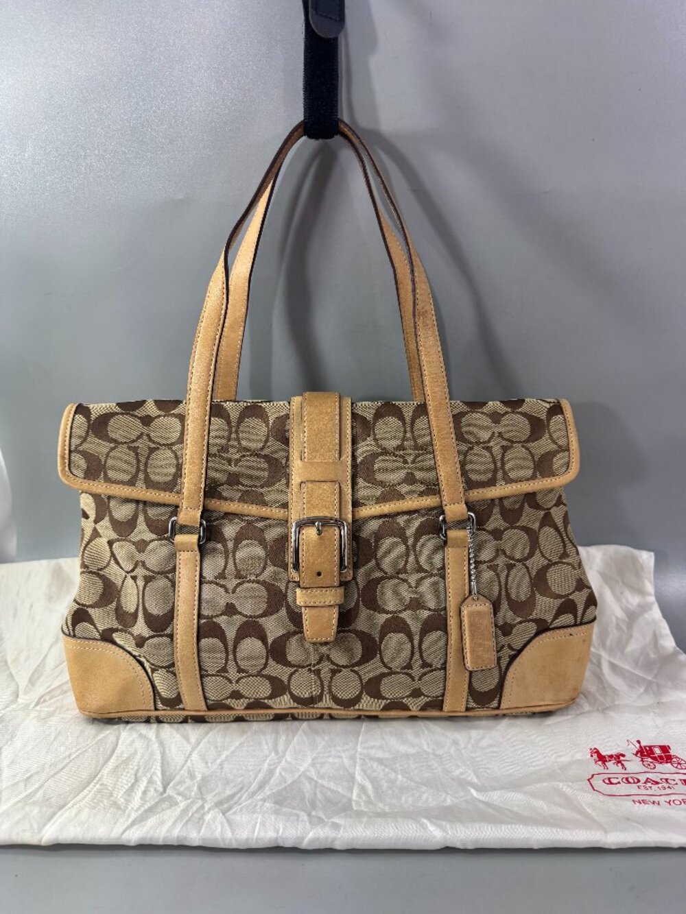 Authentic Coach # 6848 CC Monogram Canvas Tan Leather Shoulder Bag